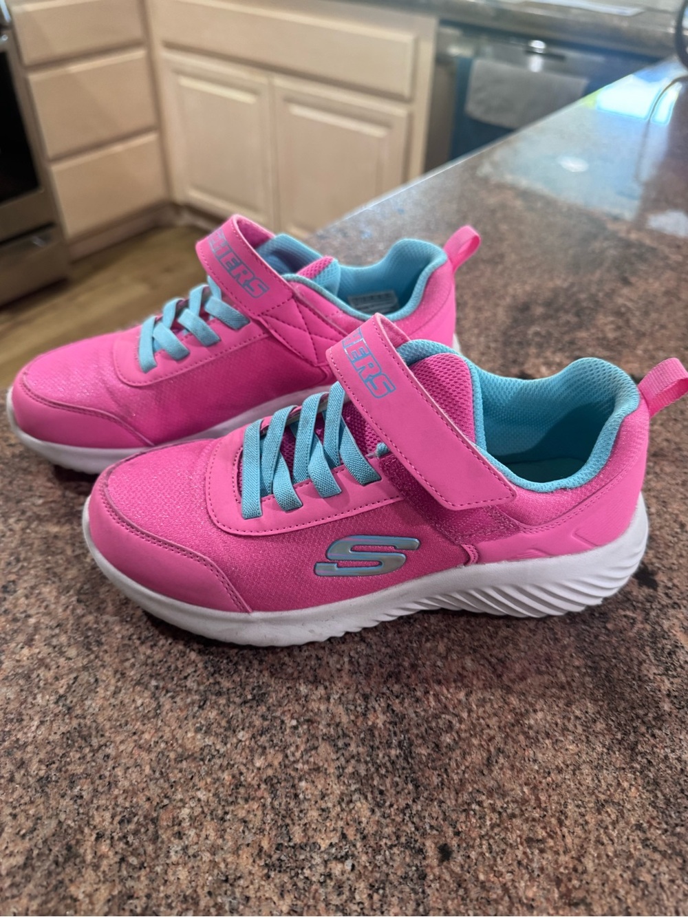 Skechers Girls Hot Pink with Light Blue Lace & Strap Sneakers